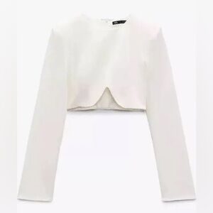 Zara Long Sleeve White Crop Top with Rhinestones